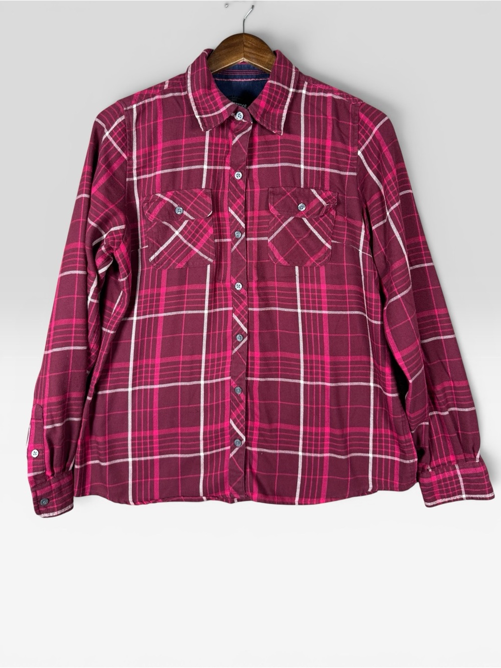 Marmot Flannel Button Down Shirt Womens Large Berry Pink Plaid Long Sleeve